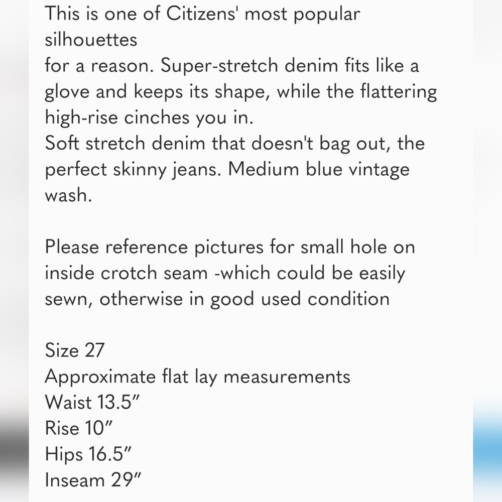 Citizens of Humanity| Womens High Rise Rocket Skinny Jeans Blue 27 - Picture 9 of 9